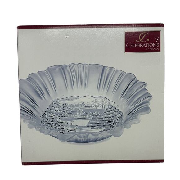 MIKASA 10.5” Frosted Glass Bowl Celebrations Winter Dreams Collection NIB - Picture 14 of 15